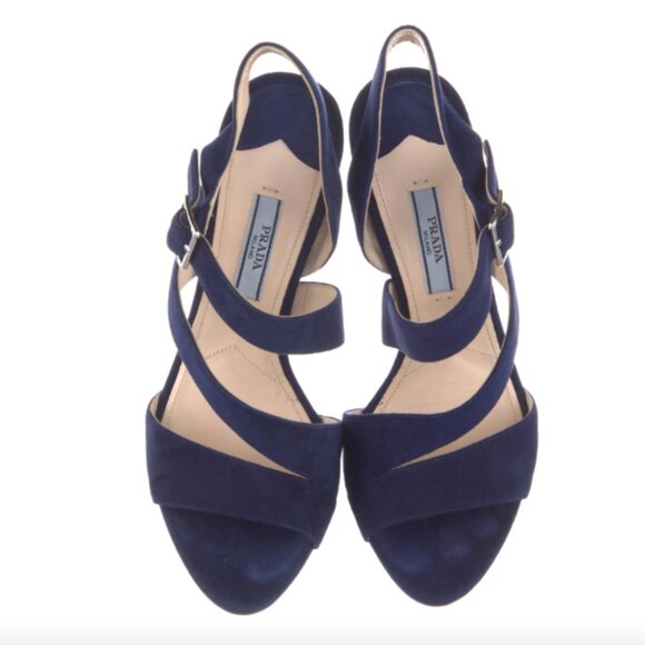 Prada Blue Suede Platform Sandals-Size 36 (US 6) - Picture 2 of 5